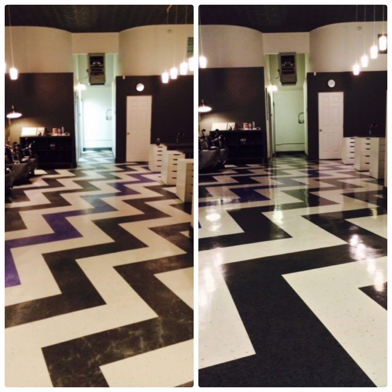 black and white zig zag vtc floor before and after